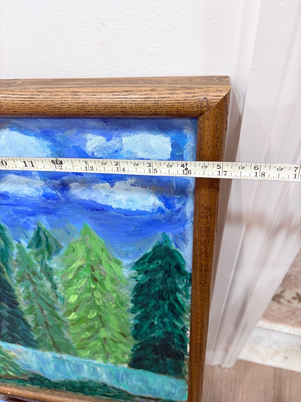 Original Hand Painted Pine Forest Landscape Painting Framed Green Wall Art - Picture 4 of 5